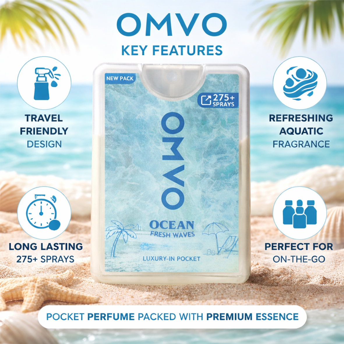 OMVO Ocean Fresh Waves Pocket Perfume (3 PCS Set) – Long Lasting Fresh Aquatic Fragrance | 275+ Sprays Each | Travel Friendly Luxury Perfume - Image 2